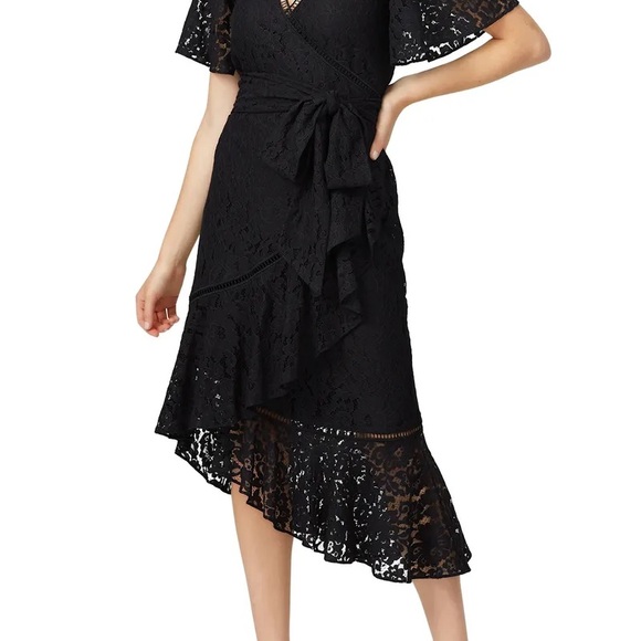 Black A-Line Dress with Asymmetrical High-Low Hem and V-Neck - Picture 1 of 8